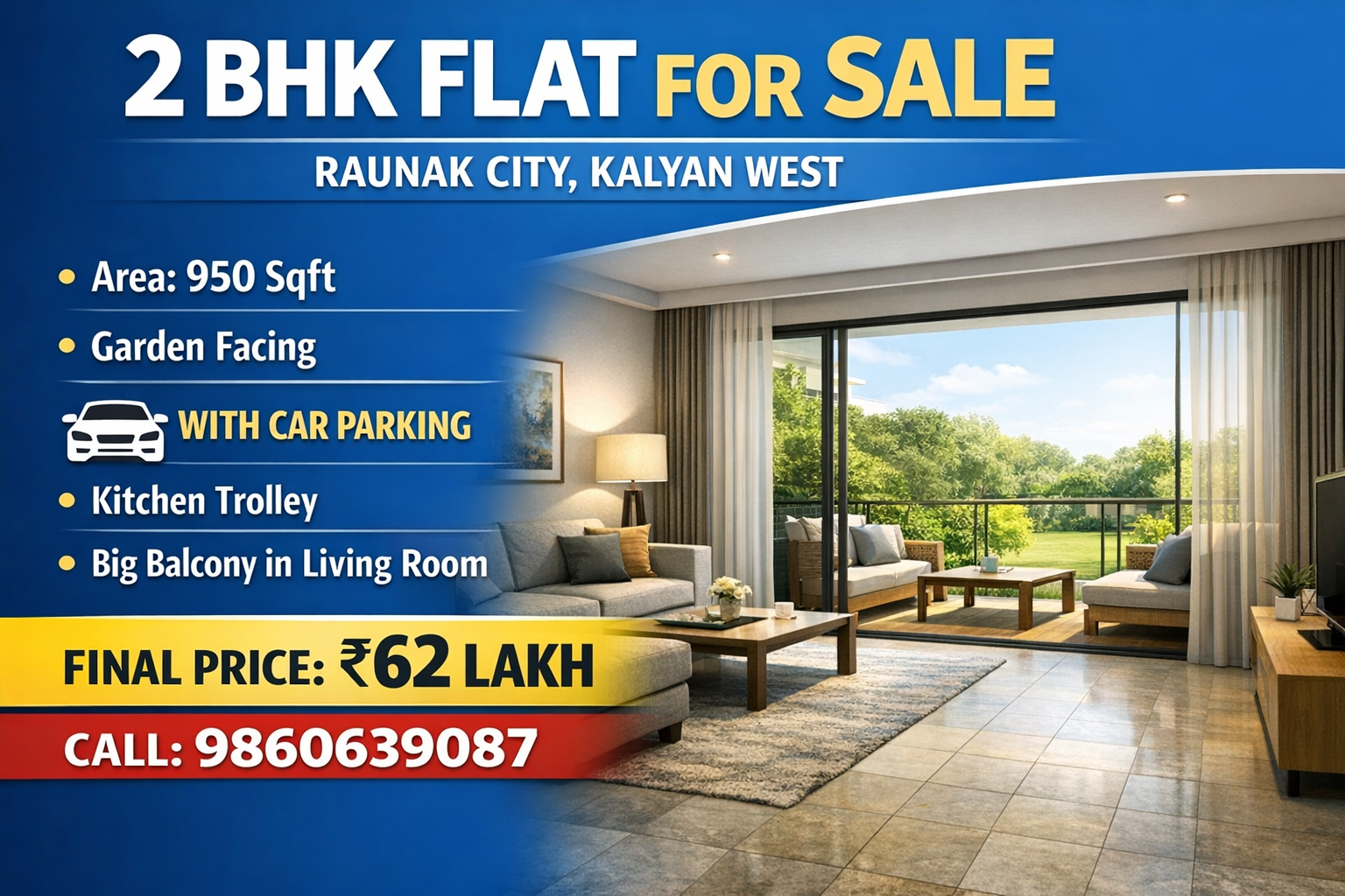2 BHK Flat for Sale in Raunak City Kalyan West | 950 Sqft Garden Facing | ₹62 Lakh - Broker Flats