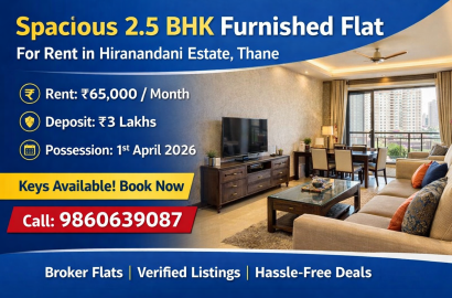 Broker Flats - Spacious 2.5 BHK Fully Furnished Flat for Rent in Hiranandani Estate, Thane West