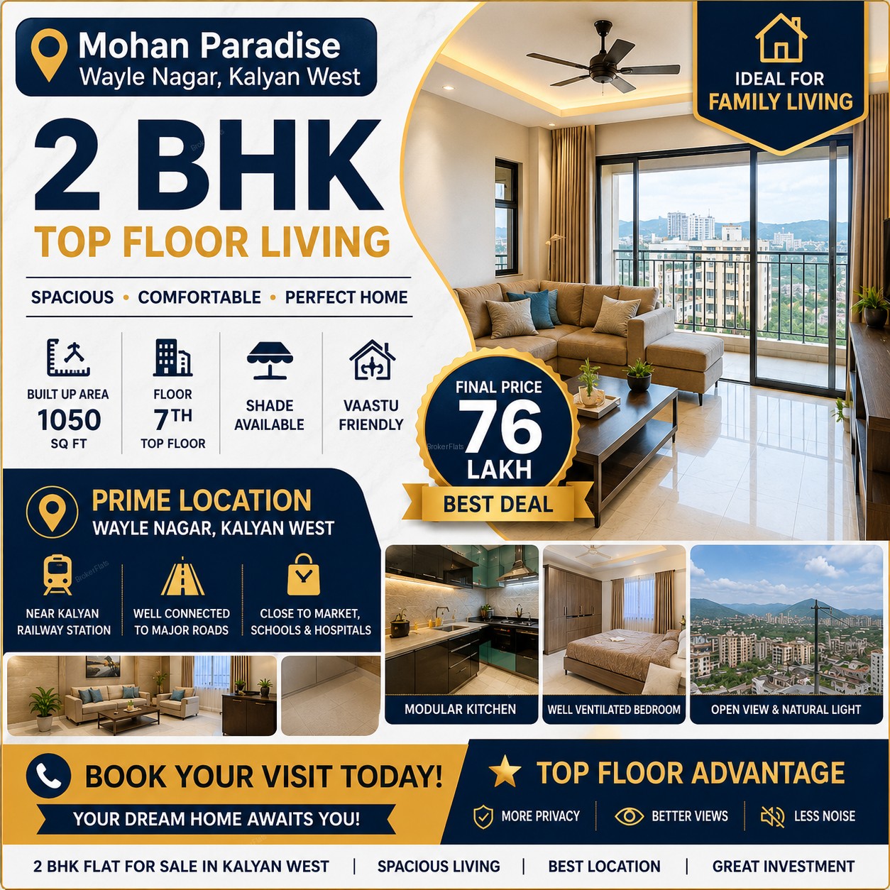 2 BHK Flat for Sale in Mohan Paradise, Wayle Nagar, Kalyan West – ₹76 Lakh